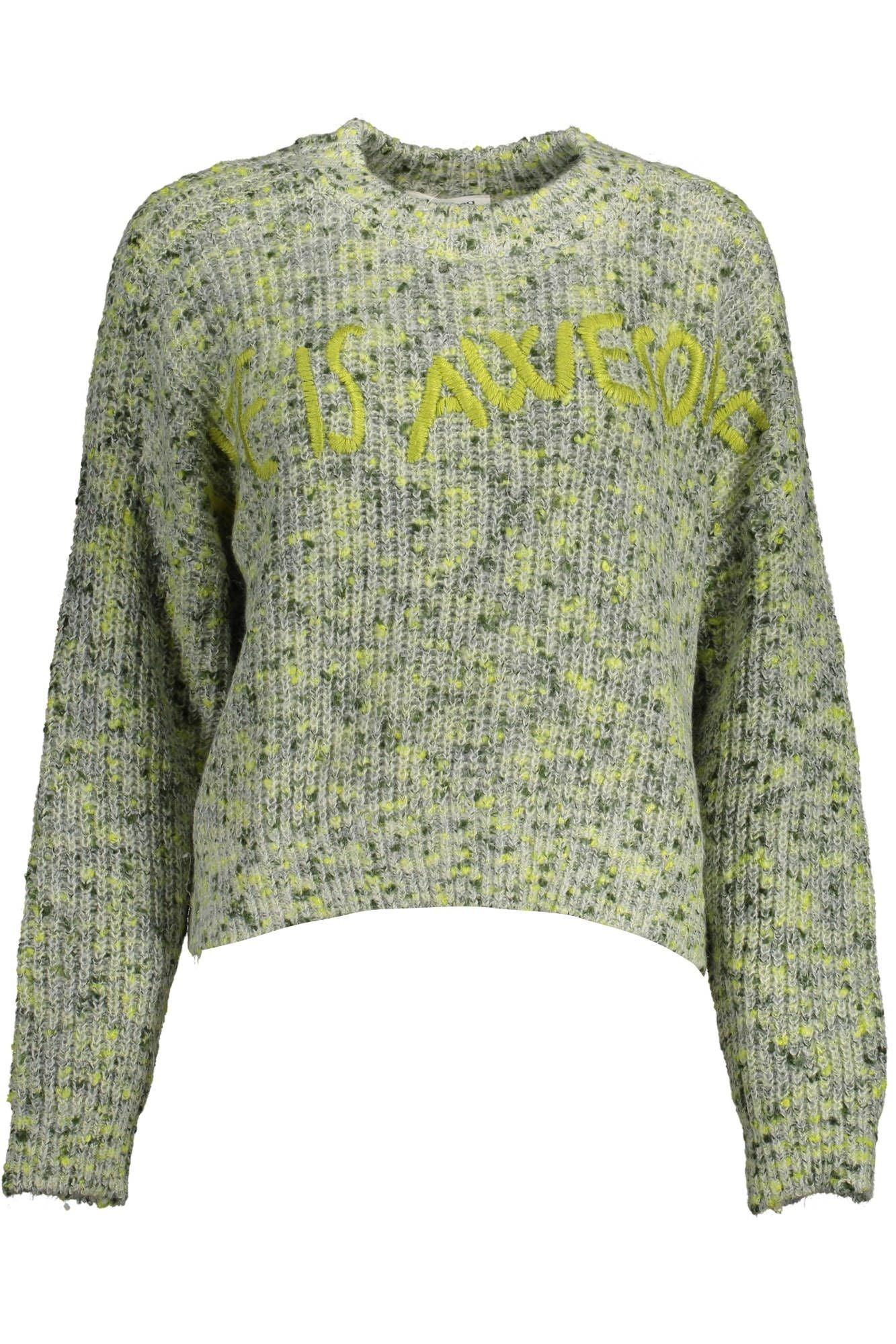 Desigual Green Embroidered Sweater with Contrasting Accents - PER.FASHION