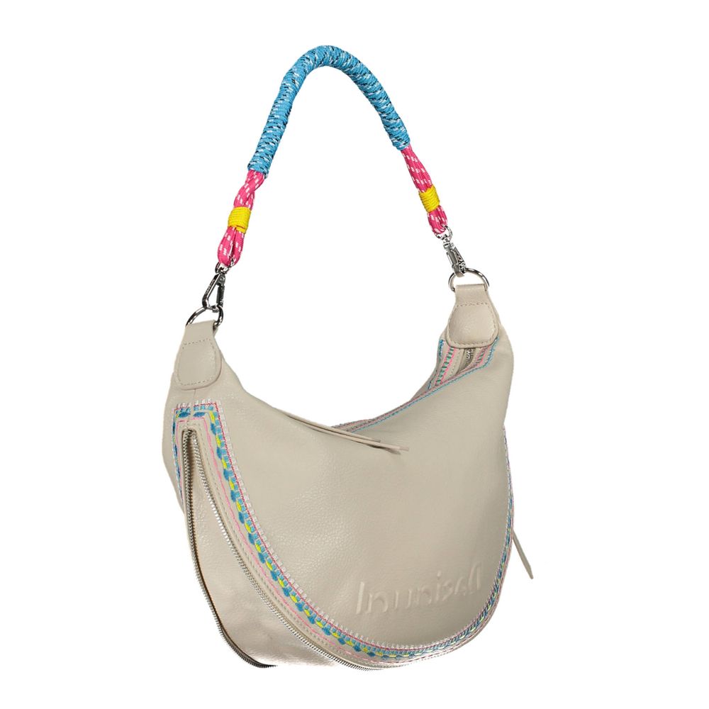 Desigual Chic White Embroidered Expandable Handbag