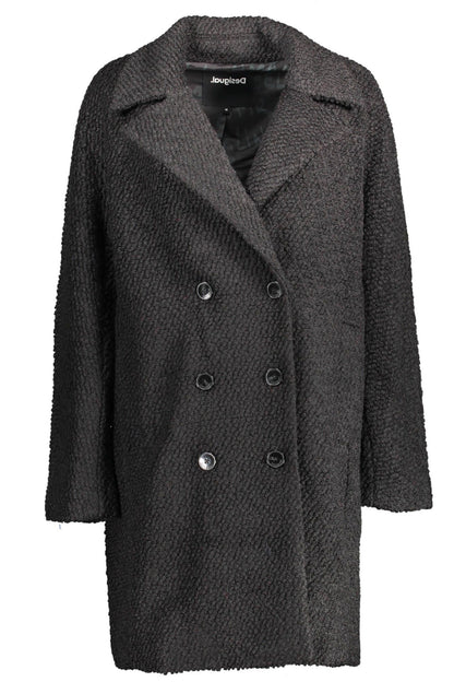 Черное пальто Desigual Chic из смесовой шерсти с фирменными акцентами