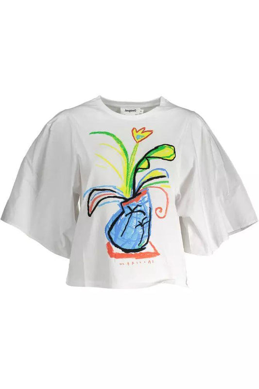 Desigual Chic White Embroidered Logo Tee with Wide Sleeves - PER.FASHION