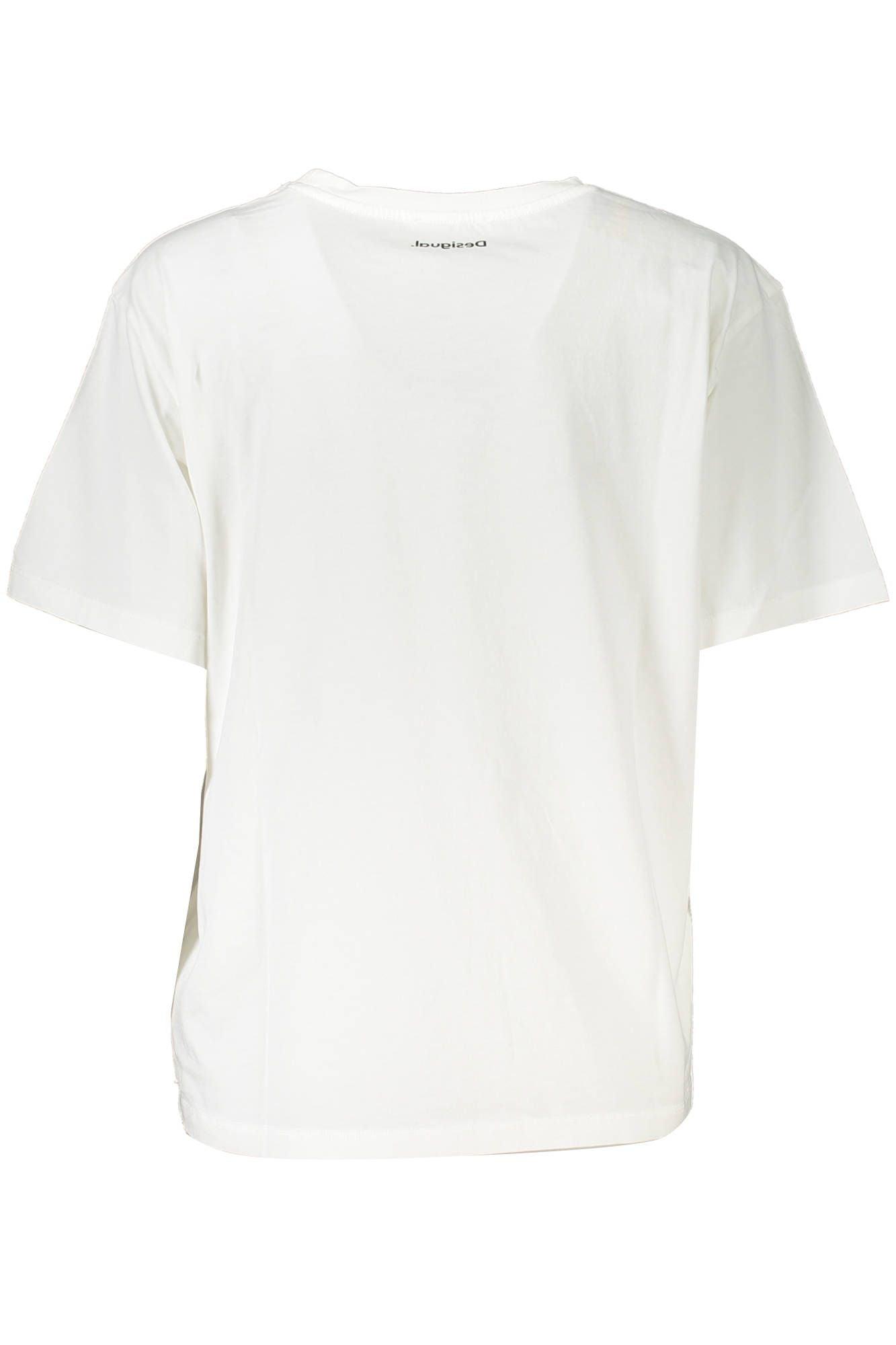 Desigual Chic Embroidered White Tee with Artistic Flair - PER.FASHION