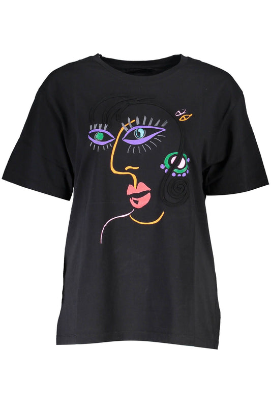 Desigual Chic Embroidered Black Tee with Artistic Flair - PER.FASHION