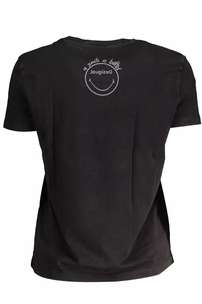 Черная хлопковая футболка Desigual Chic с логотипом