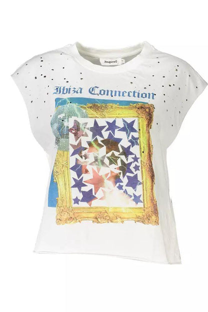 Desigual Chic Sleeveless White Tee with Print & Contrast Details - PER.FASHION