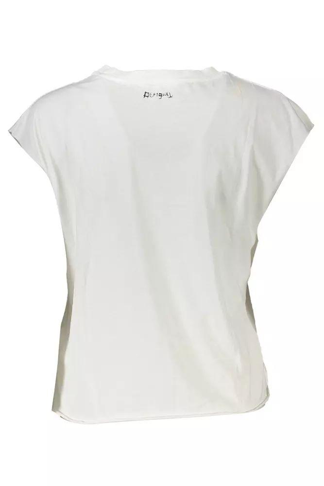 Desigual Chic Sleeveless White Tee with Print & Contrast Details - PER.FASHION