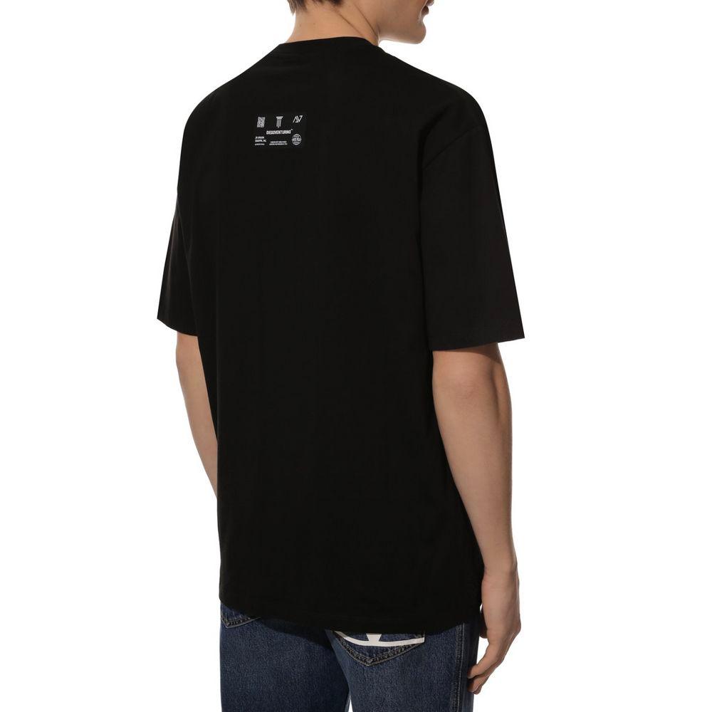 Diego Venturino Sleek Black Cotton T-Shirt with Signature Design - PER.FASHION