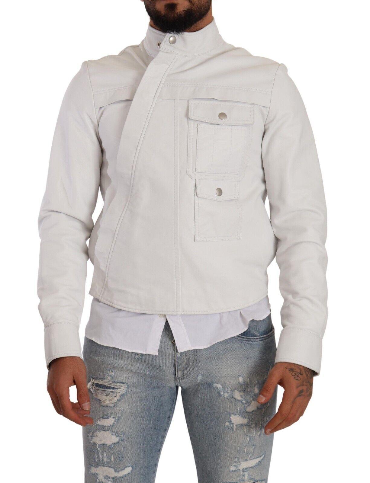 Diesel Exquisite White Leather Biker Jacket - PER.FASHION