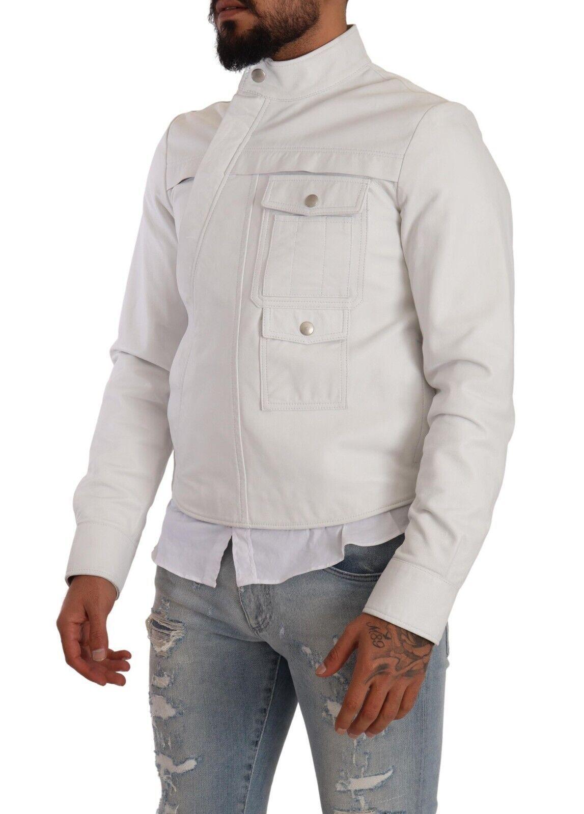 Diesel Exquisite White Leather Biker Jacket - PER.FASHION