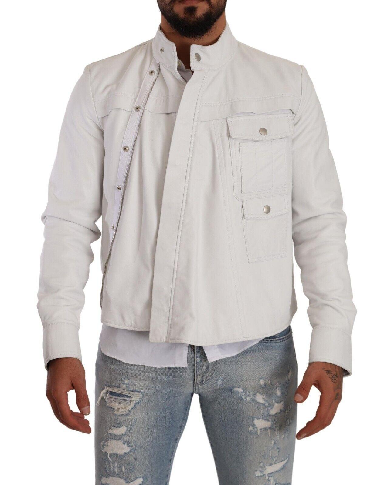 Diesel Exquisite White Leather Biker Jacket - PER.FASHION