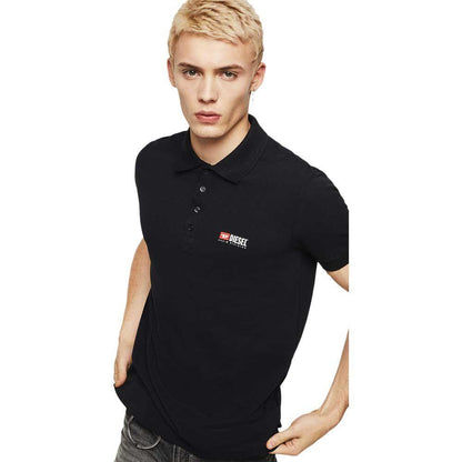 Diesel Sleek Black Cotton Polo with Contrast Logo - PER.FASHION