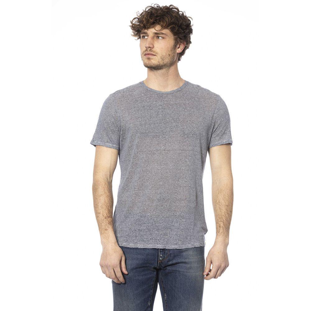 Distretto12 Chic Blue Linen-Viscose Crew Neck Tee - PER.FASHION