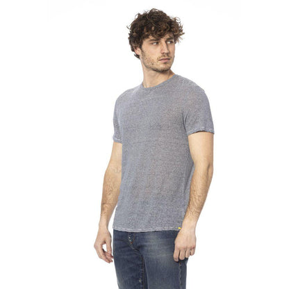 Distretto12 Chic Blue Linen-Viscose Crew Neck Tee - PER.FASHION