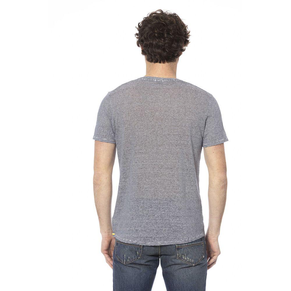 Distretto12 Chic Blue Linen-Viscose Crew Neck Tee - PER.FASHION