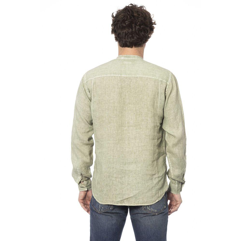 Distretto12 Elegant Green Linen Shirt with Mandarin Collar - PER.FASHION