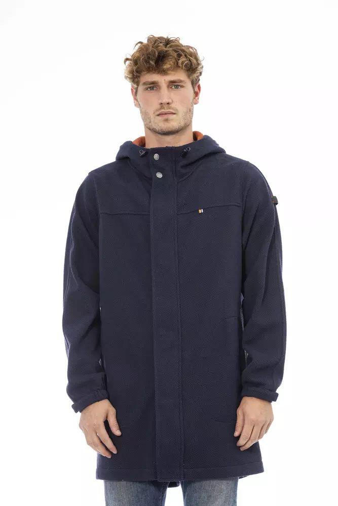 Distretto12 Versatile Blue Hooded Jacket with Backpack Feature - PER.FASHION