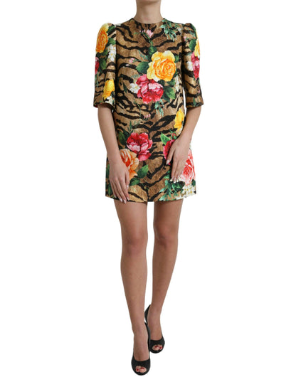 Dolce & Gabbana Animal & Floral Print Mini Shift Dress - PER.FASHION