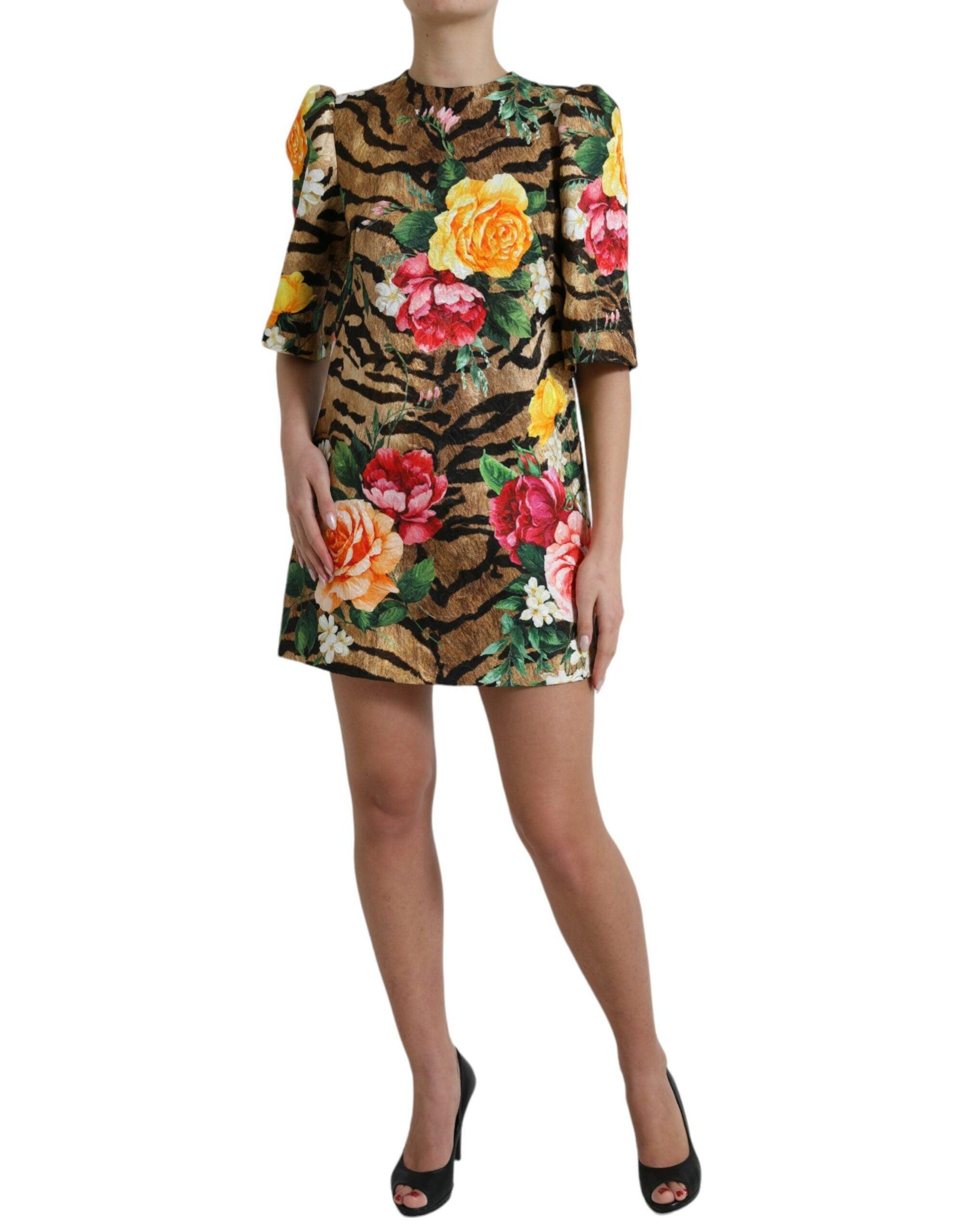 Dolce & Gabbana Animal & Floral Print Mini Shift Dress - PER.FASHION