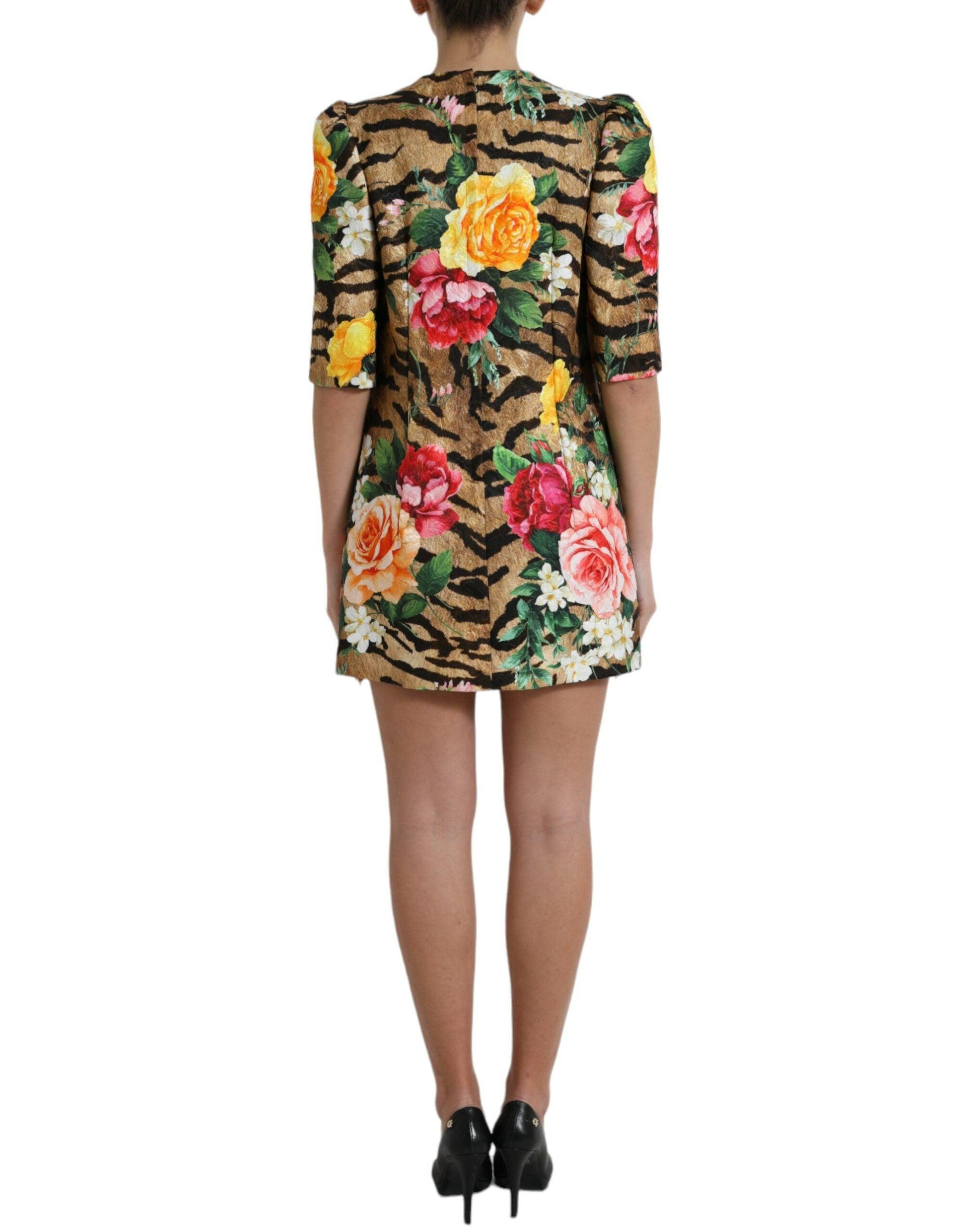 Dolce & Gabbana Animal & Floral Print Mini Shift Dress - PER.FASHION