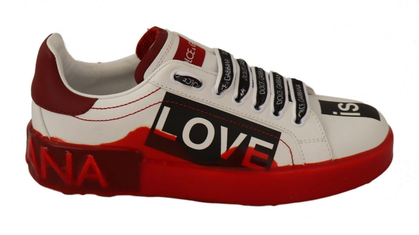 Dolce & Gabbana Asymmetrical Graphic Leather Sneakers - PER.FASHION