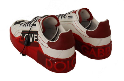 Dolce & Gabbana Asymmetrical Graphic Leather Sneakers - PER.FASHION