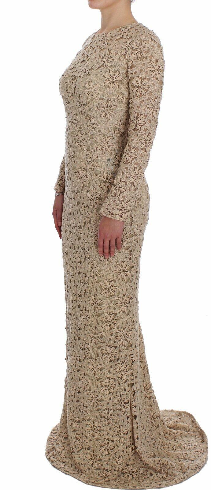 Dolce & Gabbana Beige Floral Lace Long Sleeve Maxi Dress - PER.FASHION