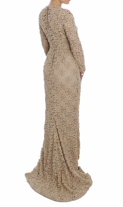 Dolce & Gabbana Beige Floral Lace Long Sleeve Maxi Dress - PER.FASHION