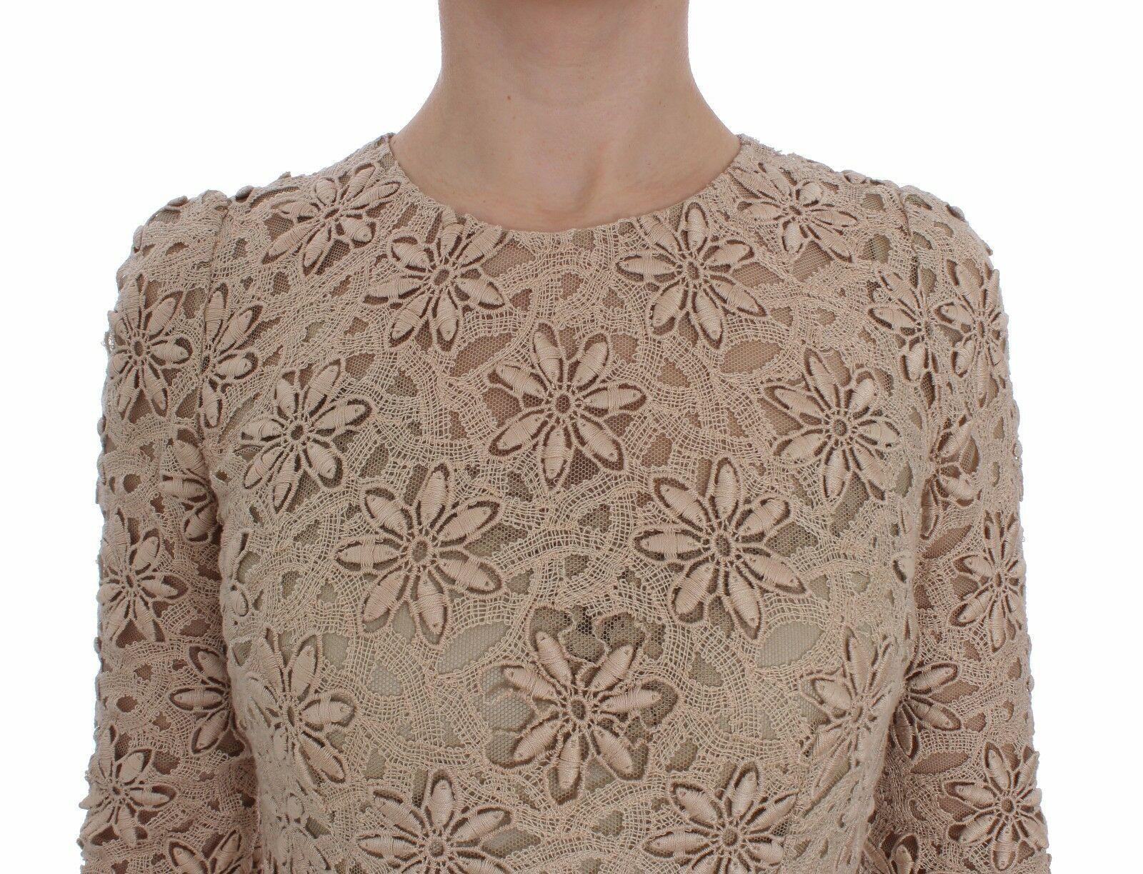 Dolce & Gabbana Beige Floral Lace Long Sleeve Maxi Dress - PER.FASHION