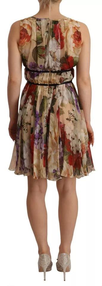 Dolce & Gabbana Beige Floral Sleeveless Round Neck Mini Dress - PER.FASHION