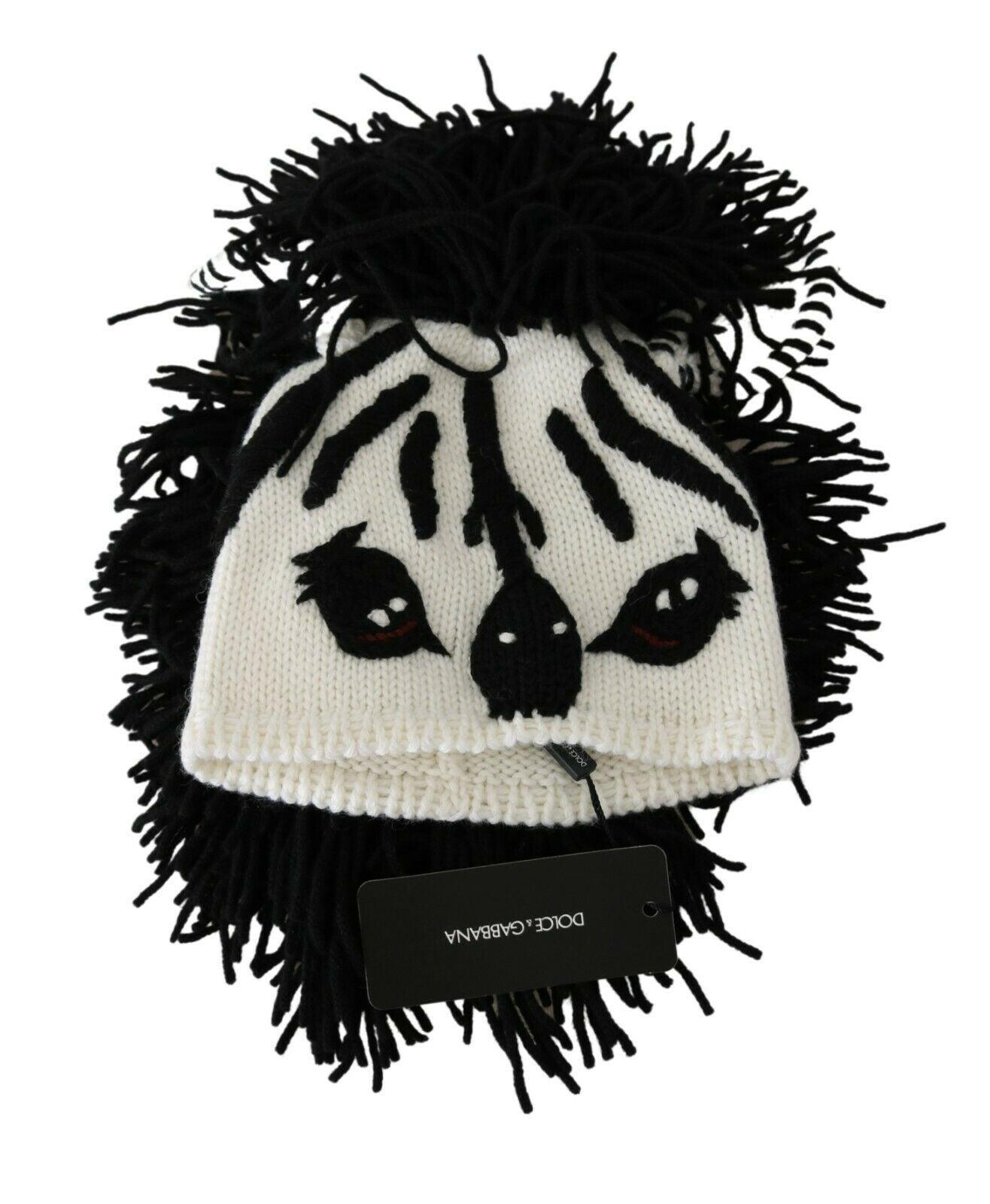 Dolce & Gabbana Black and White Knitted Cashmere Beanie - PER.FASHION