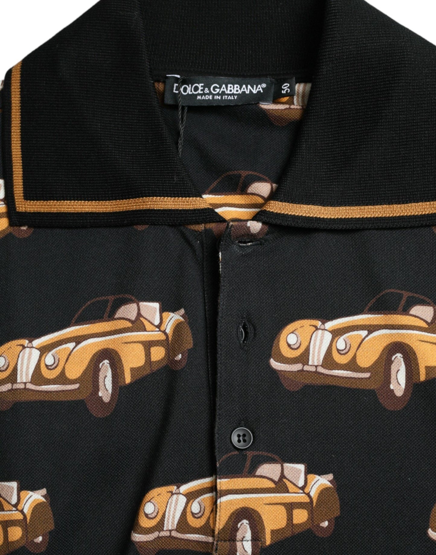 Dolce & Gabbana Black Car Print Short Sleeve Polo T-shirt - PER.FASHION