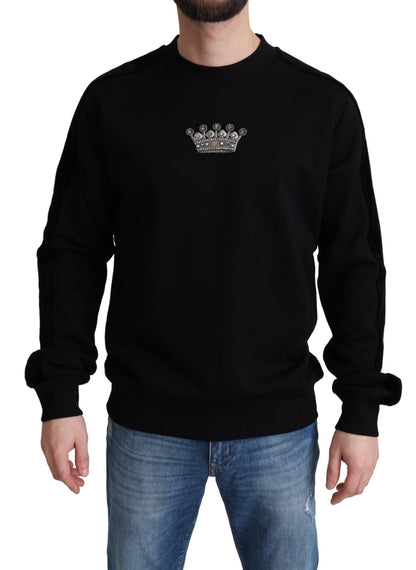 Dolce & Gabbana Black Cotton Crown Pullover Mens Sweater - PER.FASHION