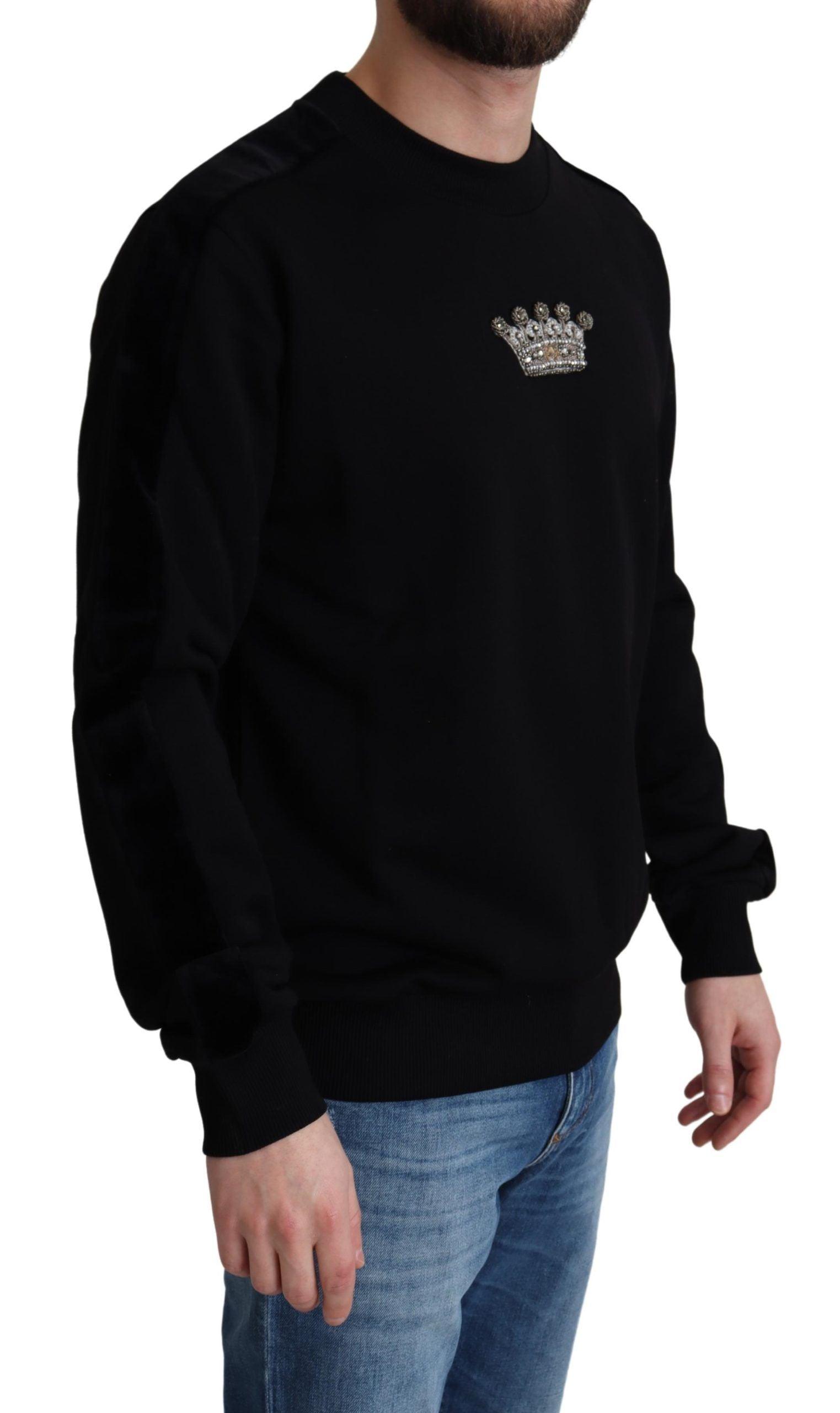 Dolce & Gabbana Black Cotton Crown Pullover Mens Sweater - PER.FASHION