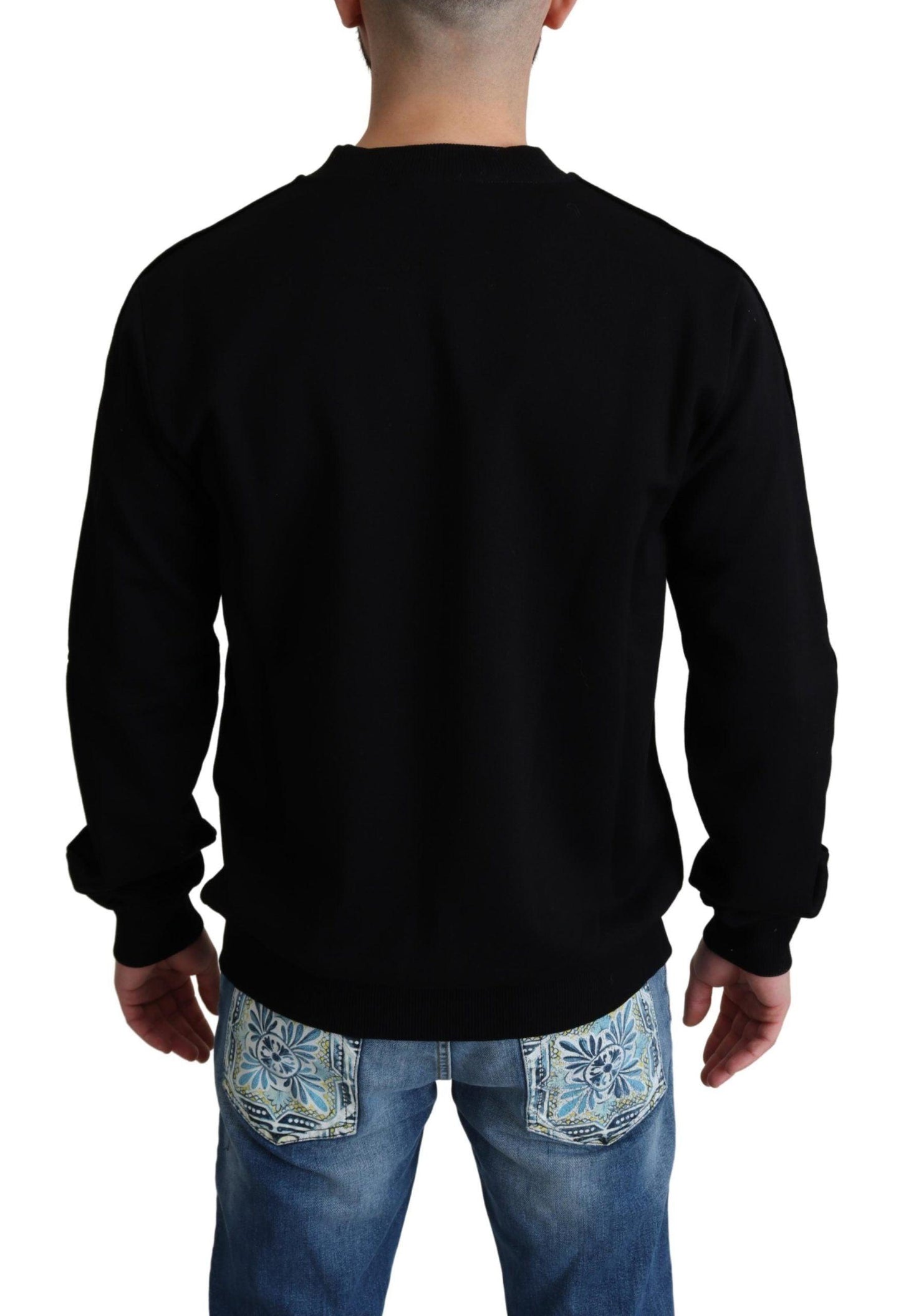 Dolce & Gabbana Black Cotton Crown Pullover Mens Sweater - PER.FASHION