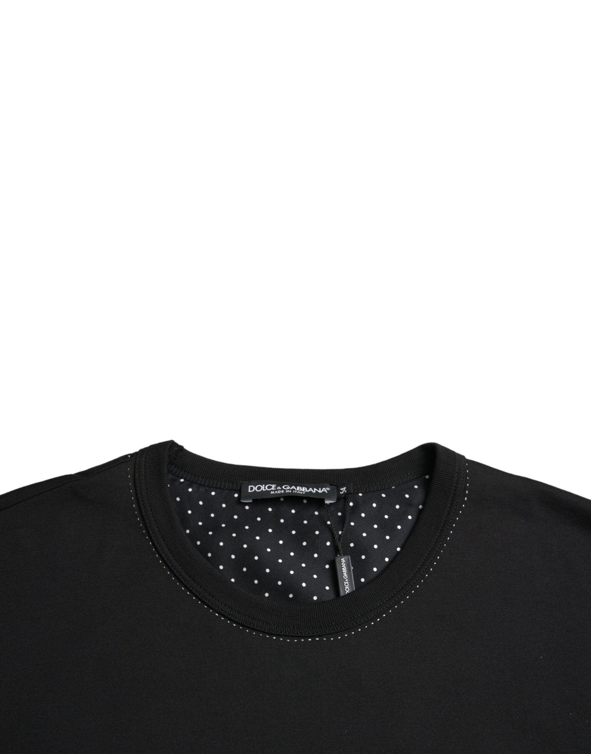 Dolce & Gabbana Black Cotton Round Neck Short Sleeve T-shirt - PER.FASHION