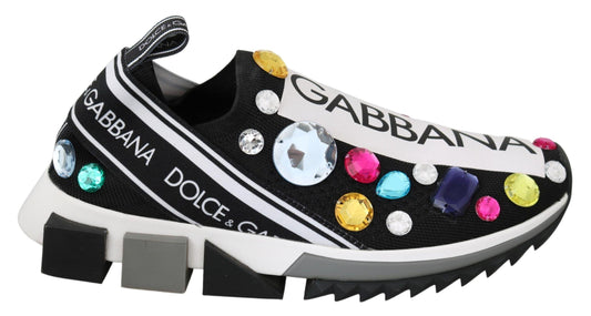 Dolce & Gabbana Black Crystal-Embellished Low Top Sneakers - PER.FASHION