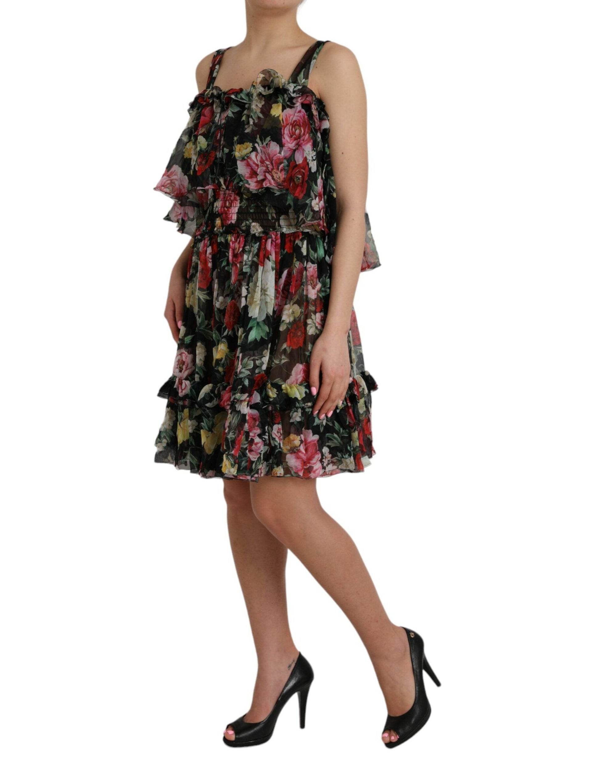 Dolce & Gabbana Black Floral Silk A-line Sleeveless Dress - PER.FASHION