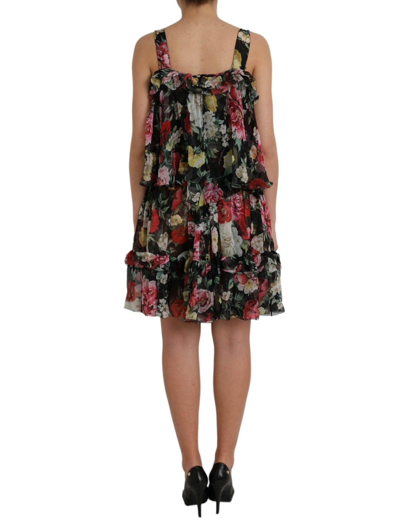 Dolce & Gabbana Black Floral Silk A-line Sleeveless Dress - PER.FASHION