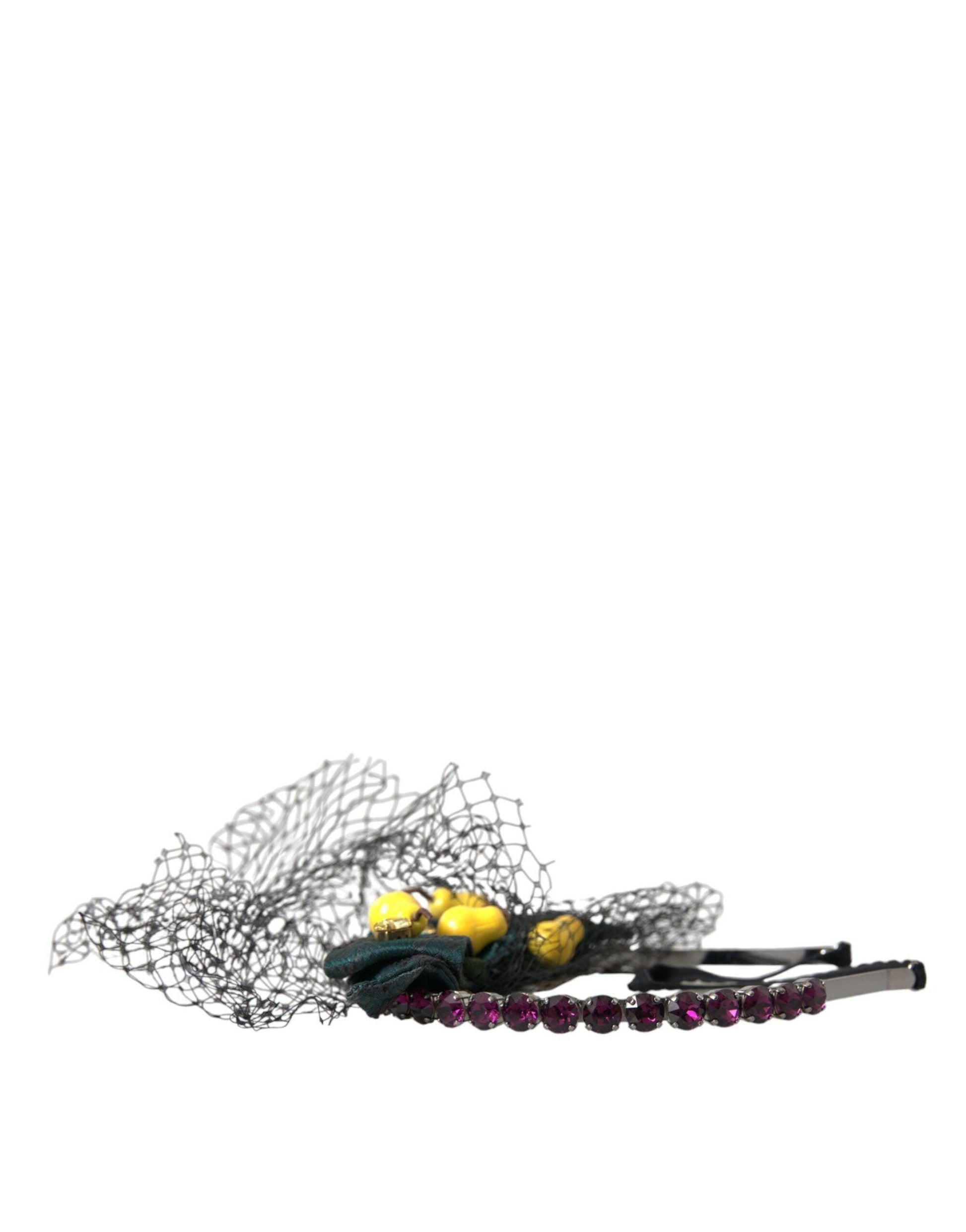 Dolce & Gabbana Black Lemons Sicily Purple Crystal Net Headband Diadem - PER.FASHION