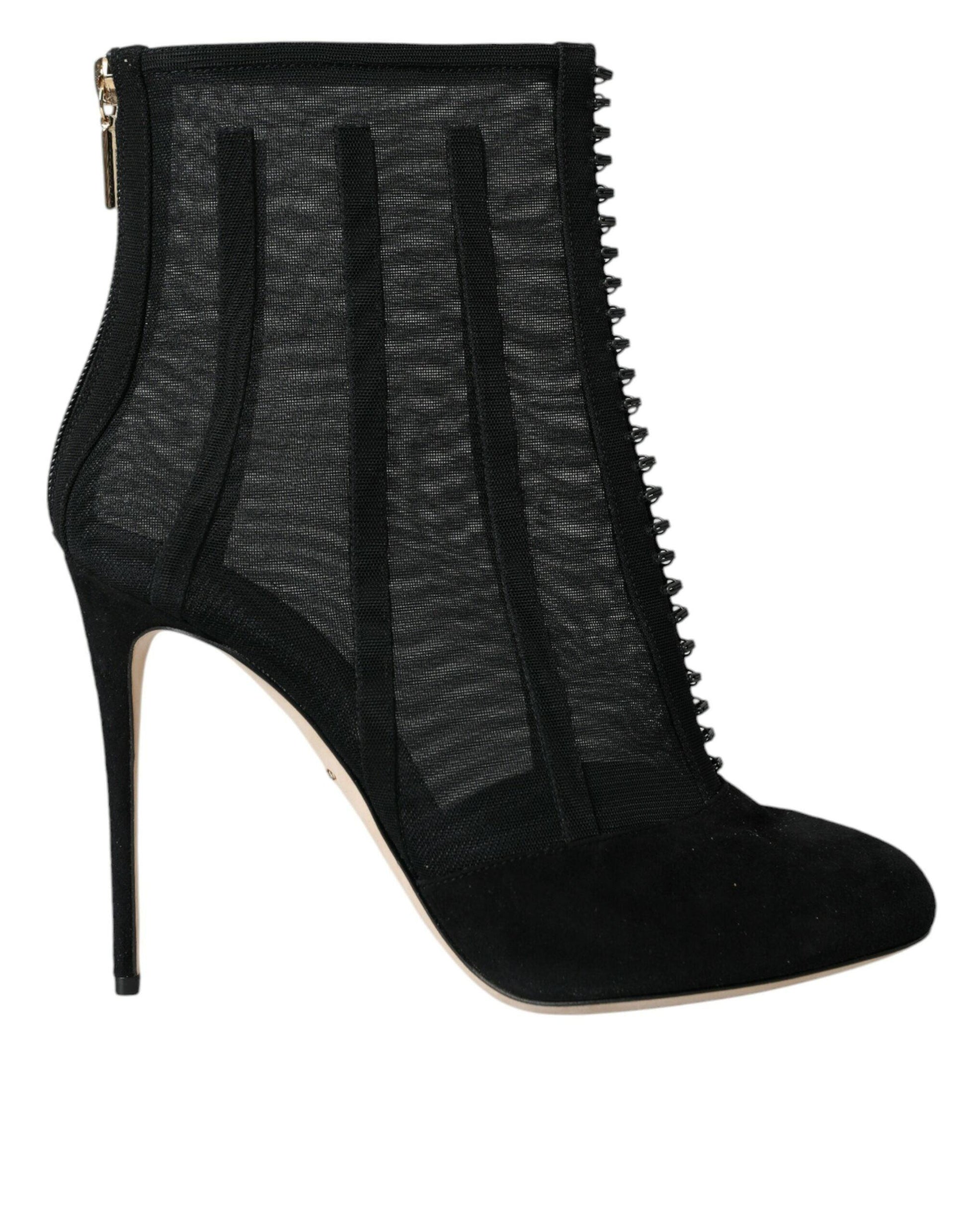 Dolce & Gabbana Black Mesh Stiletto Heels Ankle Boots Shoes - PER.FASHION