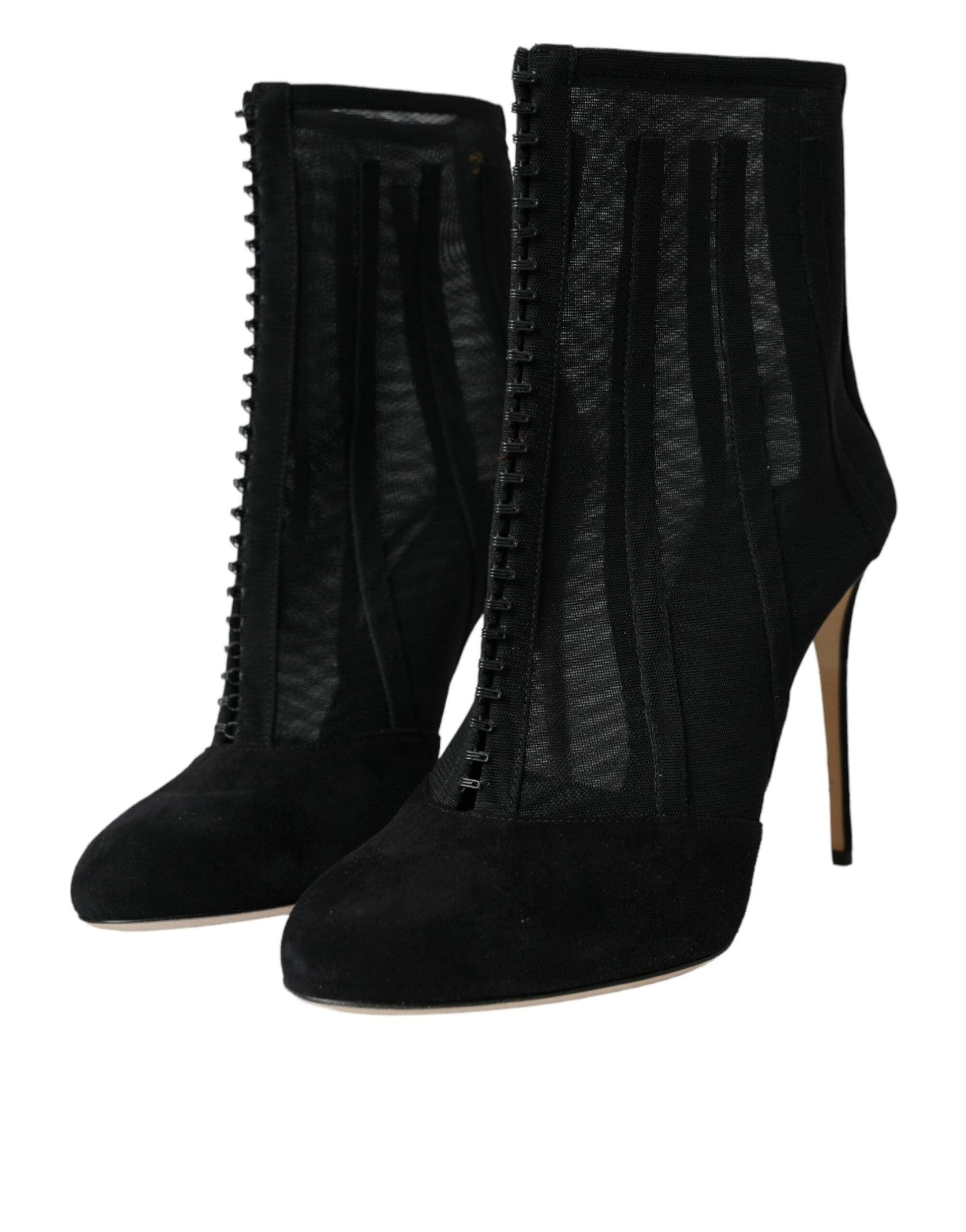 Dolce & Gabbana Black Mesh Stiletto Heels Ankle Boots Shoes - PER.FASHION