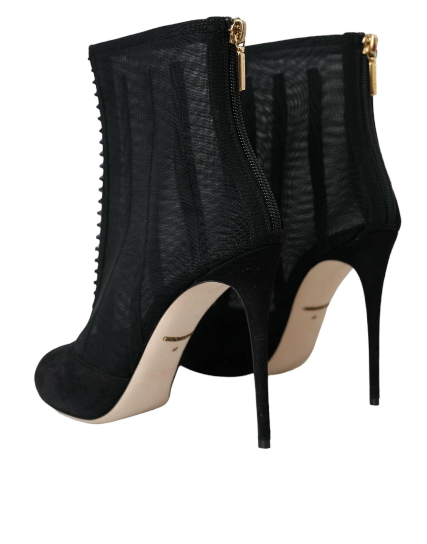 Dolce & Gabbana Black Mesh Stiletto Heels Ankle Boots Shoes - PER.FASHION