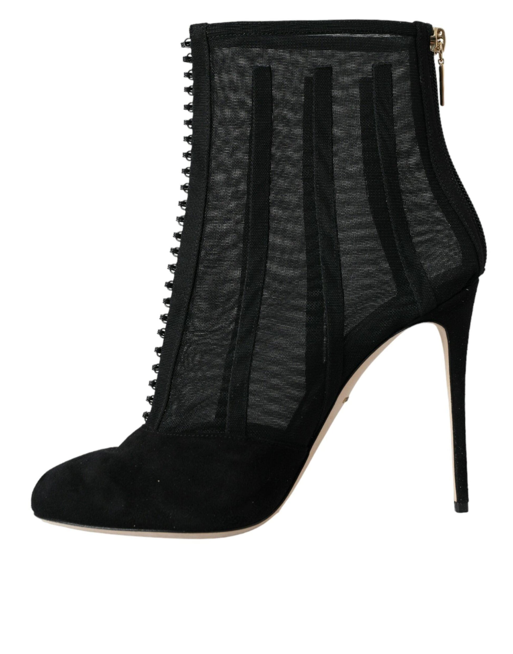 Dolce & Gabbana Black Mesh Stiletto Heels Ankle Boots Shoes - PER.FASHION