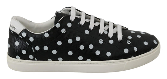 Dolce & Gabbana Black Polka Dotted Leather Sneakers - PER.FASHION