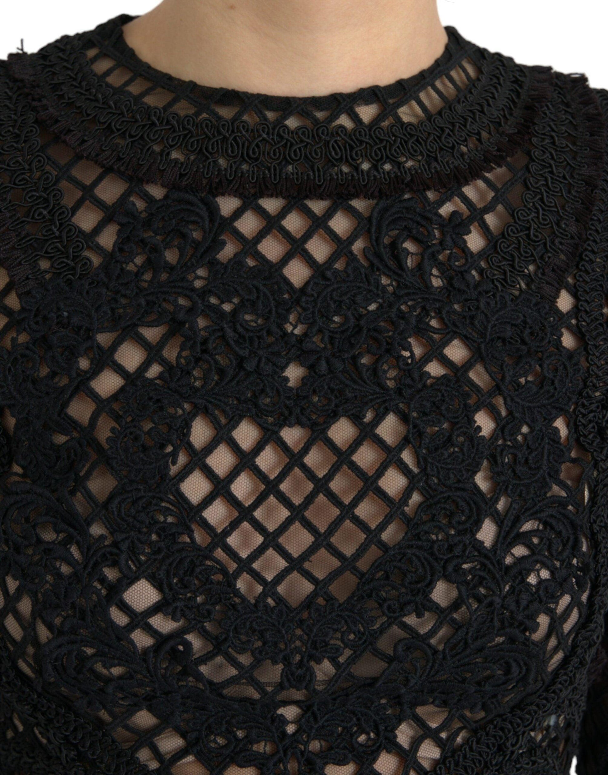 Dolce & Gabbana Black Sheer Long Sleeves Sheath Midi Dress - PER.FASHION