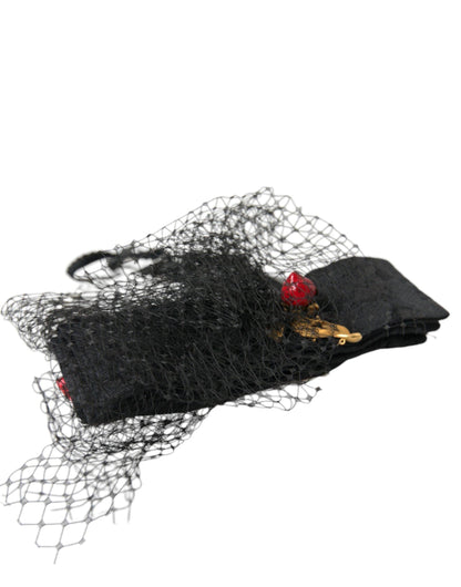 Dolce & Gabbana Black Strawberry Sicily Crystal Mesh Net Headband Diadem - PER.FASHION