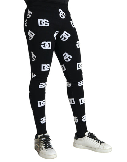 Dolce & Gabbana Black Viscose Skinny Men Leggings Logo Print Pants - PER.FASHION
