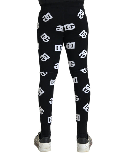 Dolce & Gabbana Black Viscose Skinny Men Leggings Logo Print Pants - PER.FASHION