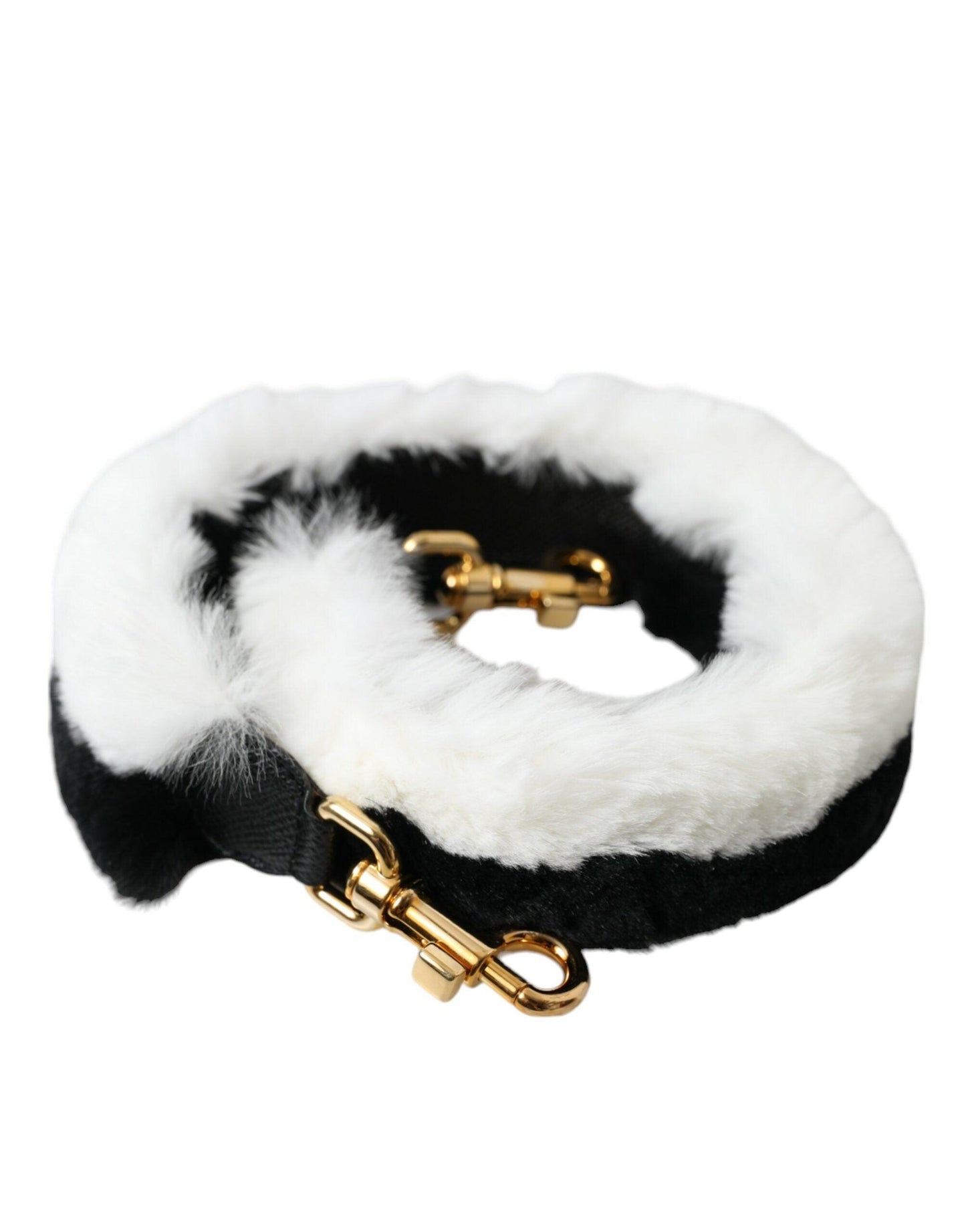 Dolce & Gabbana Black White Lapin Fur Accessory Shoulder Strap - PER.FASHION