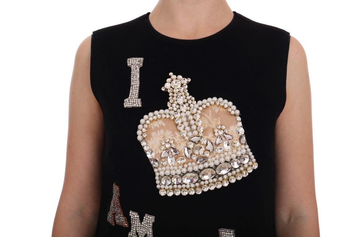 Dolce & Gabbana Black Wool Crystal Princess Dress - PER.FASHION