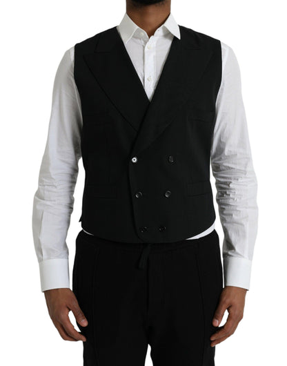 Dolce & Gabbana Black Wool Waistcoat Dress Formal Vest - PER.FASHION